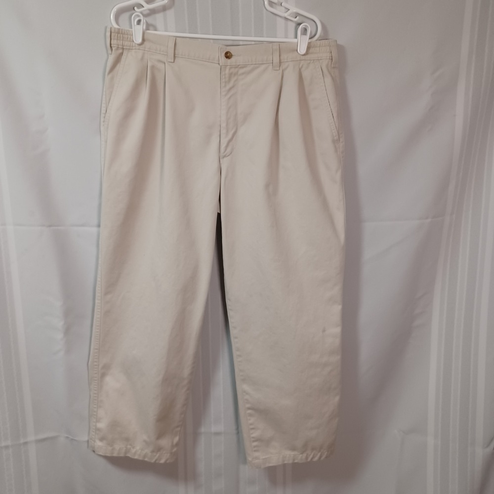 Savane Pants Mens 36x26 Beige Chino Pleated Front No Wrinkles Cotton Altered